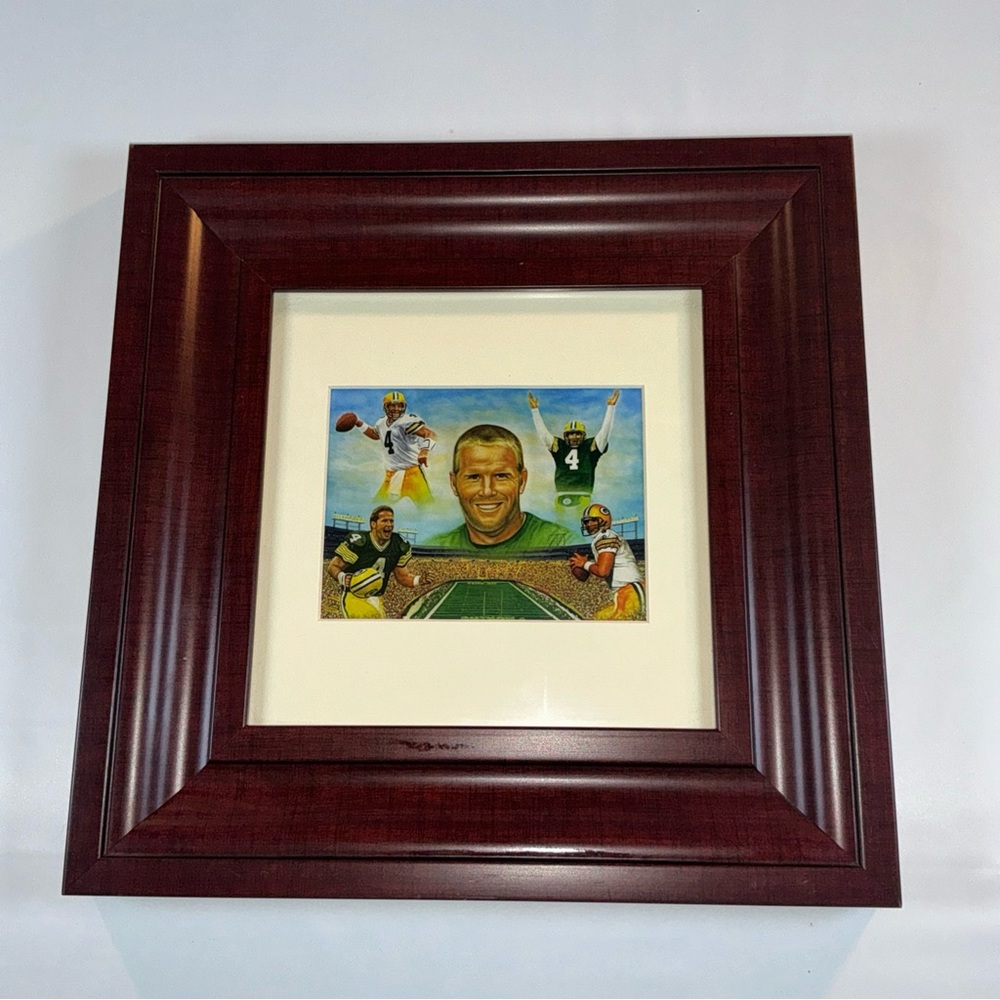 Brett Favre Framed Sports Art Illustration - Brown Frame artist Ben Teeter